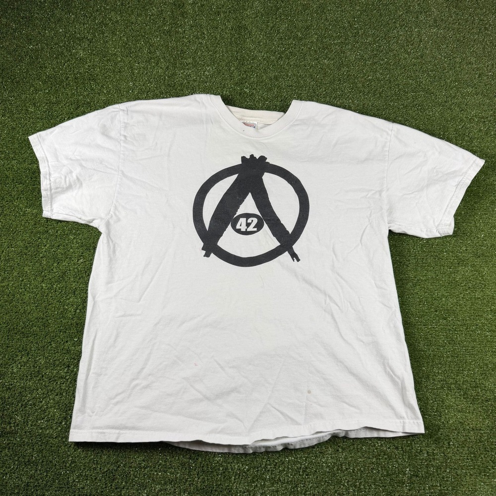 Hanes Beefy-T Mens XL White Anarchy 42 Graphic‎ T-Shirt Cotton Short Sleeve 0604